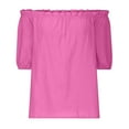 thumbnail image 5 of TKLPEHG Tops for Women Summer Off Shoulder Cotton Linen Top Lightweight Fashion Western Outfit for Women Solid Color Graphic Tee Regular Short Sleeve Blouses Leisure Blouses (Hot Pink,XXXXL), 5 of 6