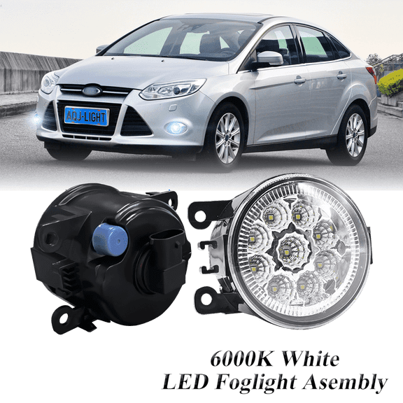 Pair Round LED Fog Lights for Ford Focus 2008-2014, 55W White Clear Off-Road Lamps Black Front Bumper LED Fog Lights Assembly
