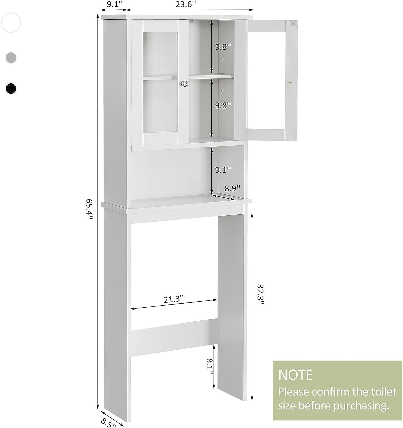 Sobaniilo Over The Toilet Storage Cabinet for Bathroom, Storage Organizer Over Toilet, Space Saver with Tempered Glass Doors, White