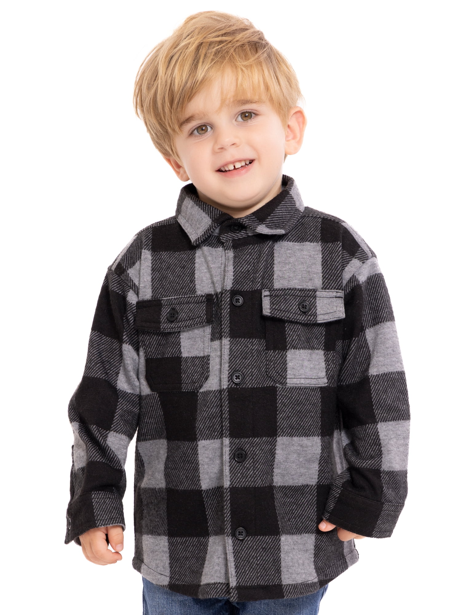 Wonder Nation Toddler Boys' Plaid Shacket with Long Sleeves, Sizes 12M-5T