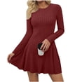 thumbnail image 2 of Karymi Dresses for Women Brushed Ribbed Knit Dress, Crew Neck Long Sleeve Slim Fit High Waist Flowy A Line Short Dress for Fall Winter Daily, 2 of 9