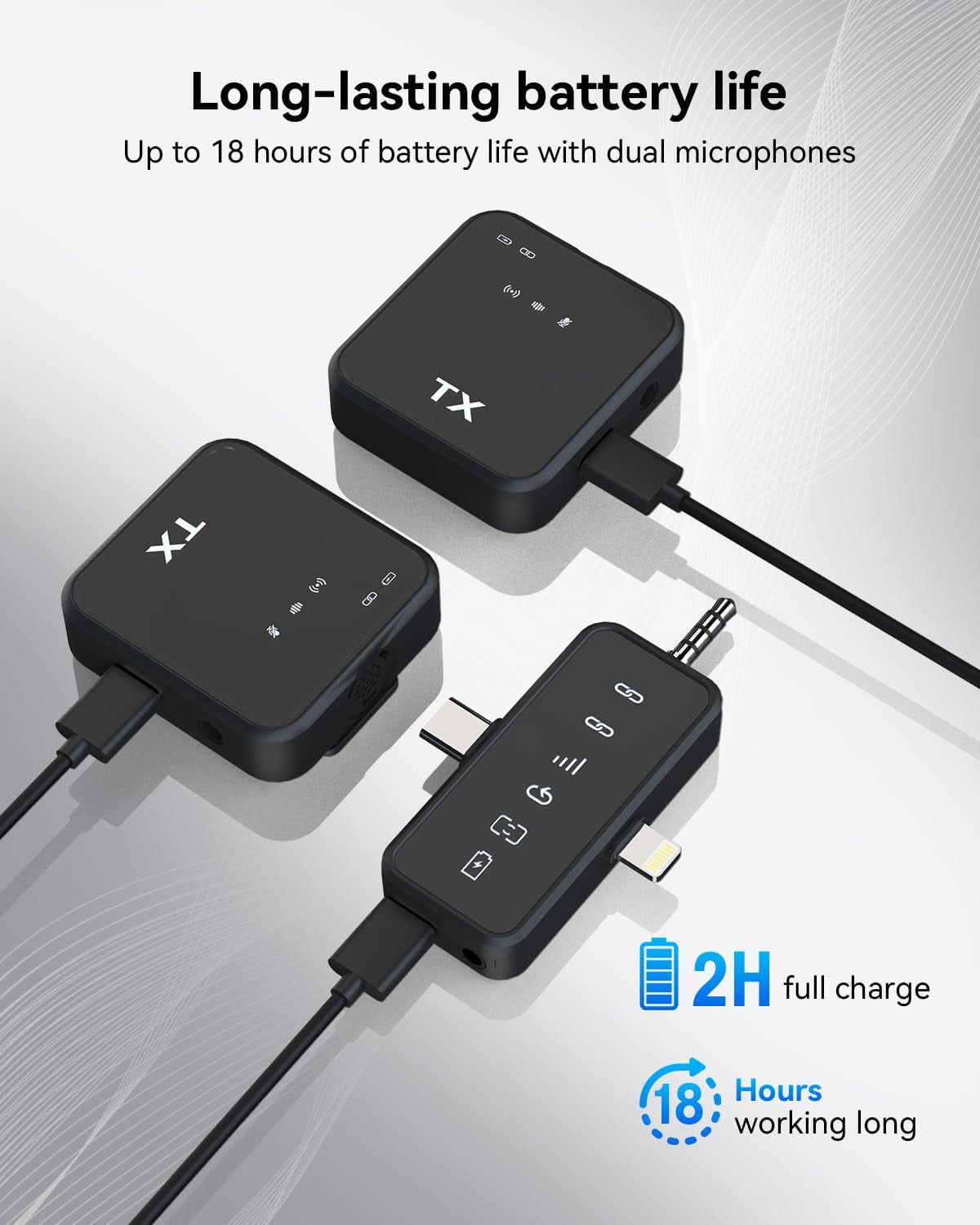 3 in 1 Wireless Microphone for iPhone and Android, Lapel Microphone with Noise Canceling, 328ft Range, Clip On Mini Mic for Video Recording, Interviews, Vlog（A）