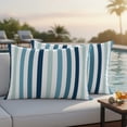thumbnail image 2 of Outdoor Pillow Covers 20x12 Set of 2, Teal Blue Stripe Waterproof Patio Throw Pillow Covers for Couch Sofa Chair, Ombre Geometric Aqua Vertical Striped Decorative Pillowcases for Throw Pillows, 2 of 9