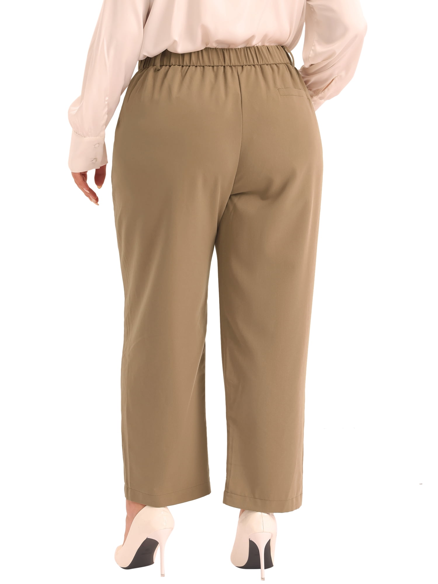DARING DIVA Women's Plus Casual Elastic High Waisted Long Straight Pants 4X Khaki