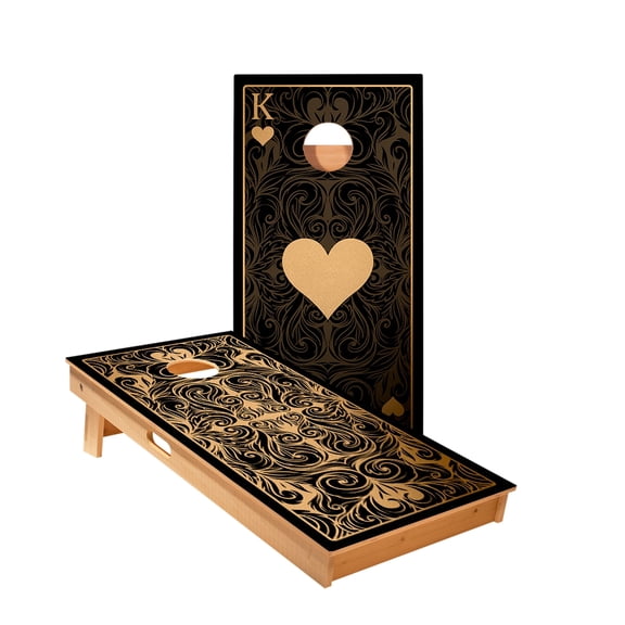 Skip's Garage | King Of Hearts 2x4 Cornhole Boards (24" x 48") | Includes (2) Boards | Resin Bags Case & Lights