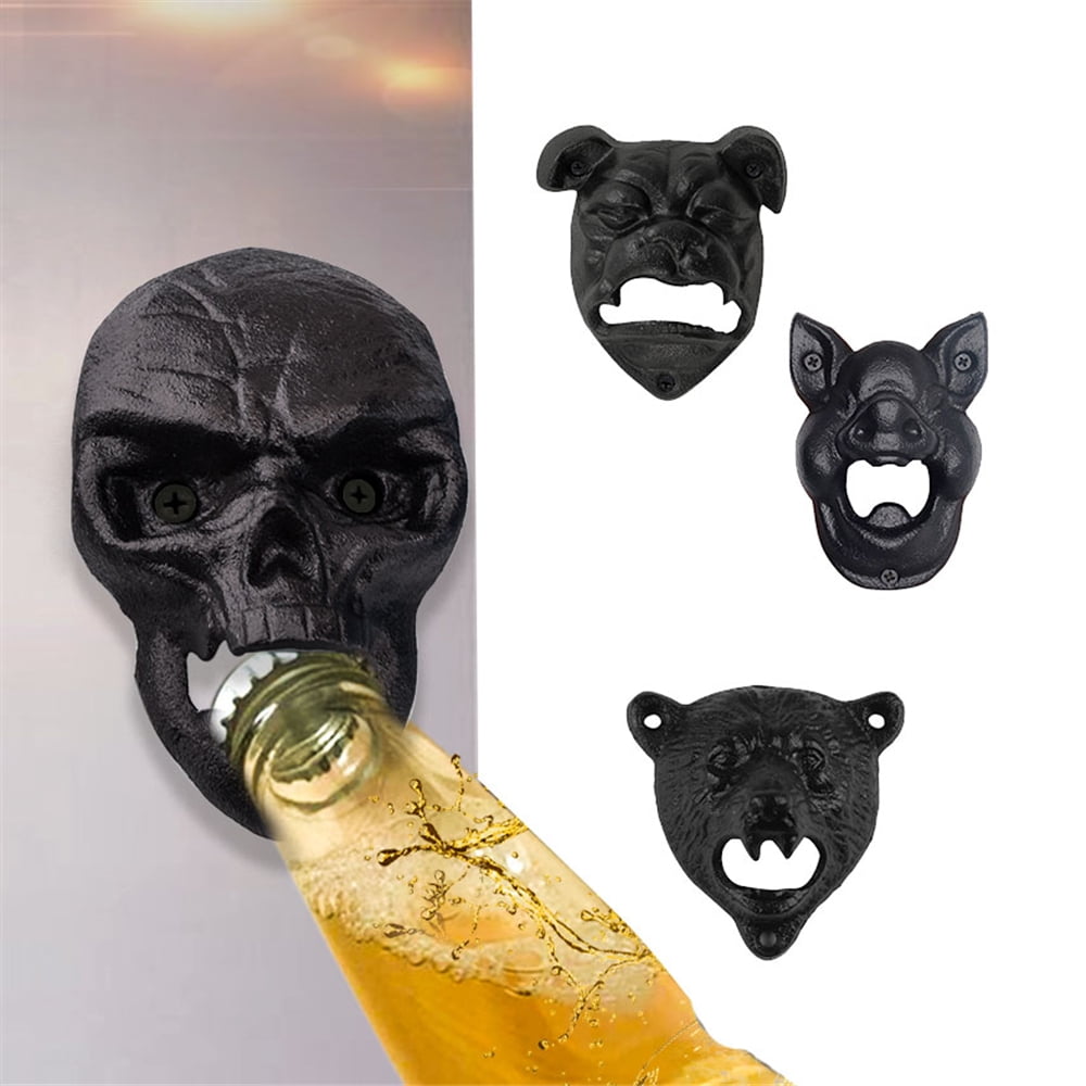 Wall Mounted Skull Beer Bottle Opener Cast Iron Home Bar Pub Pirate Decoration 