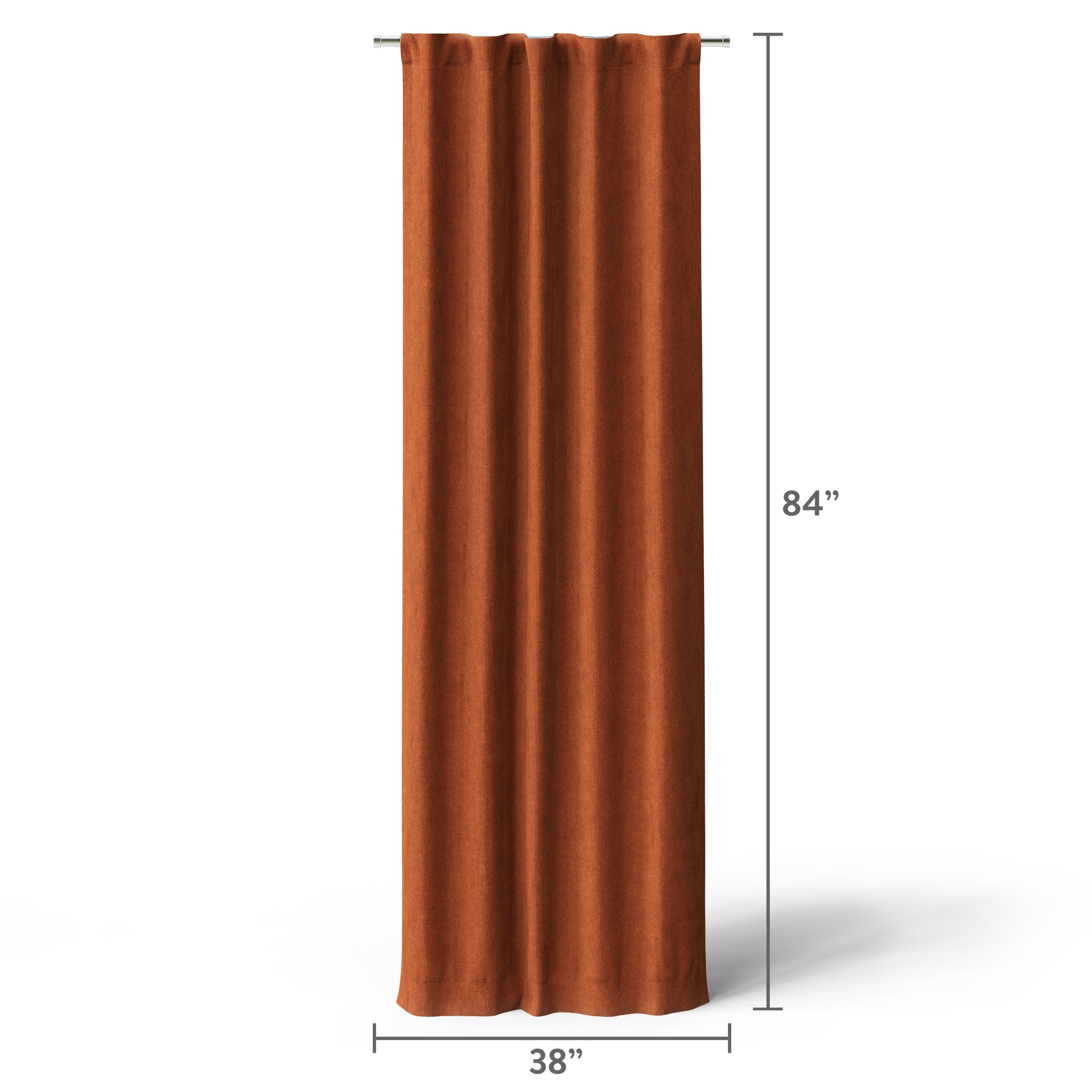 Mainstays Kids Orange Solid Ribbed Corduroy Blackout Rod Pocket with Back Tabs Single Curtain Panel, Set of 1, 38" W x 84" L