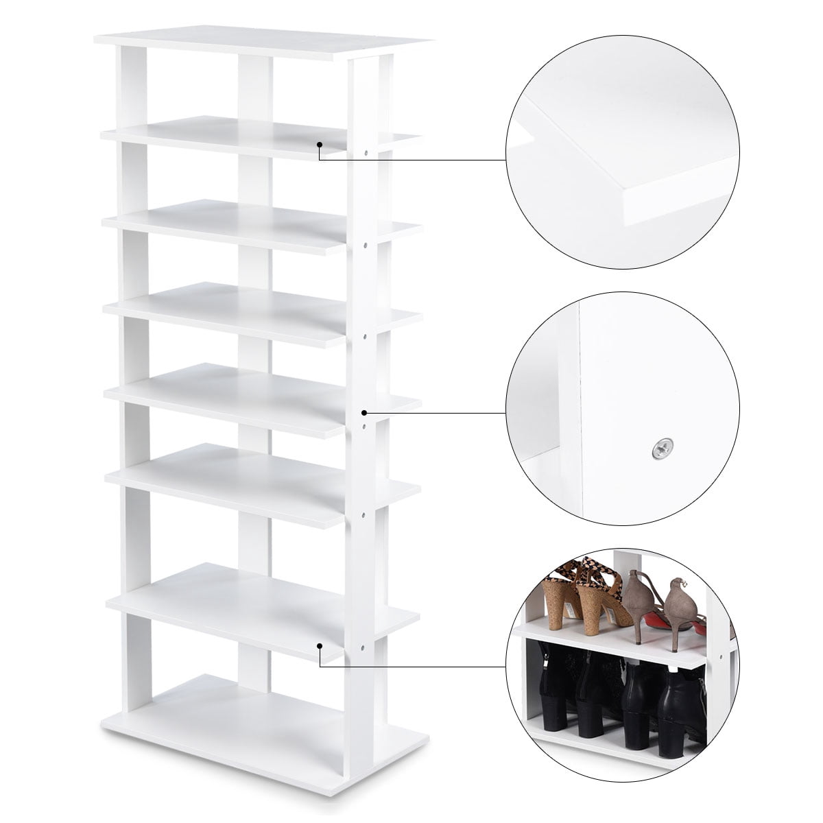 Topbuy 7-Tier Shoe Rack with Freestanding Shelves, Wood, White