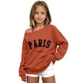 thumbnail image 2 of Girls Off Shoulder Sweatshirts Trendy PARIS Letter Graphic Casual Sweater Long Sleeve Loose Fit Pullover Tops Soft Relaxed Fall Winter Daily Wear Outfits, 2 of 4