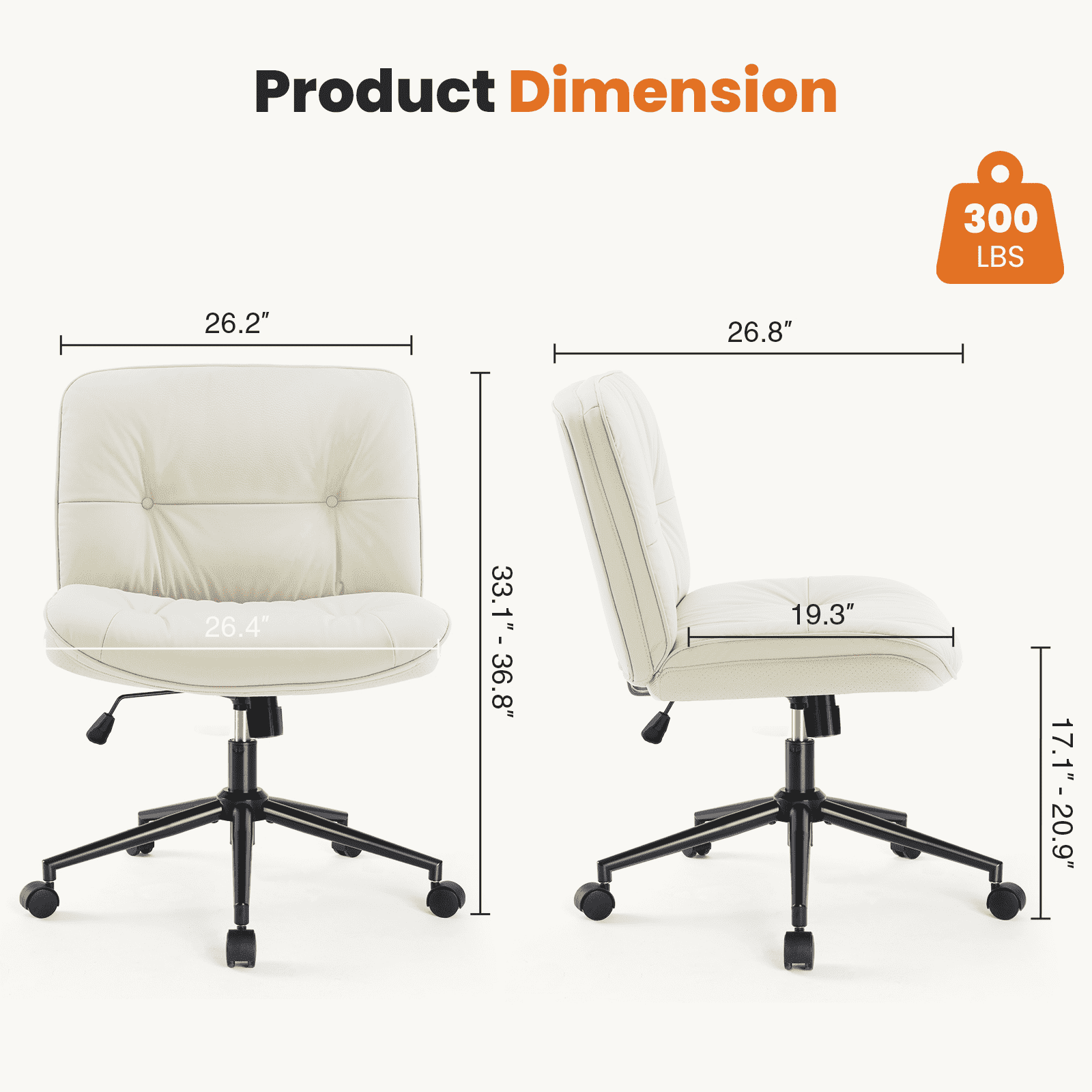 MAYEERTY Criss Cross Legged Office Chair, Armless Wide Seat with Wheels, Swivel Height-Adjustable Comfy Computer Task Seating