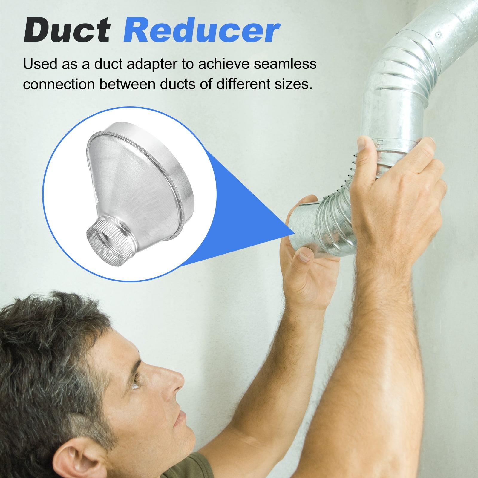 Uxcell Eccentric Duct Reducer (10" to 4" ) - Galvanized Steel Crimped End Ducting Connector Increaser Round Air Duct Adapter Pipe Vent Inline Fitting for HVAC Ventilation System, Silver