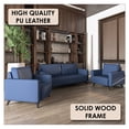 thumbnail image 4 of LeisureMod 3-Piece Sofa Set with 2 Single-Seater and a Three-Seater Wide Couch Upholstered in Leather with Stainless Steel Legs Removable Back Cushion and Foam Filled Seat Inno Series in Dark Blue, 4 of 12