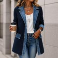 thumbnail image 3 of Women’s Denim Patchwork Cardigan Jacket Long Sleeve Button Down Lapel Casual Outerwear with Pockets, 3 of 5