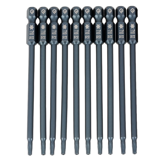 10 pcs 100mm 1/4 Hex Shank T10 Magnetic Security Star Head Screwdriver Bits Kit