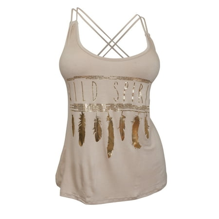 eVogues Apparel - eVogues Plus Size Racerback Gold Feather Print Tank ...