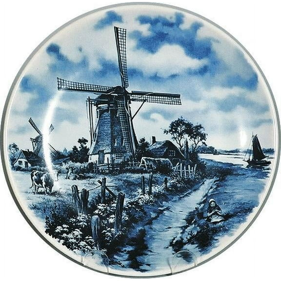 Collectors Plate Mill with Cow Blue