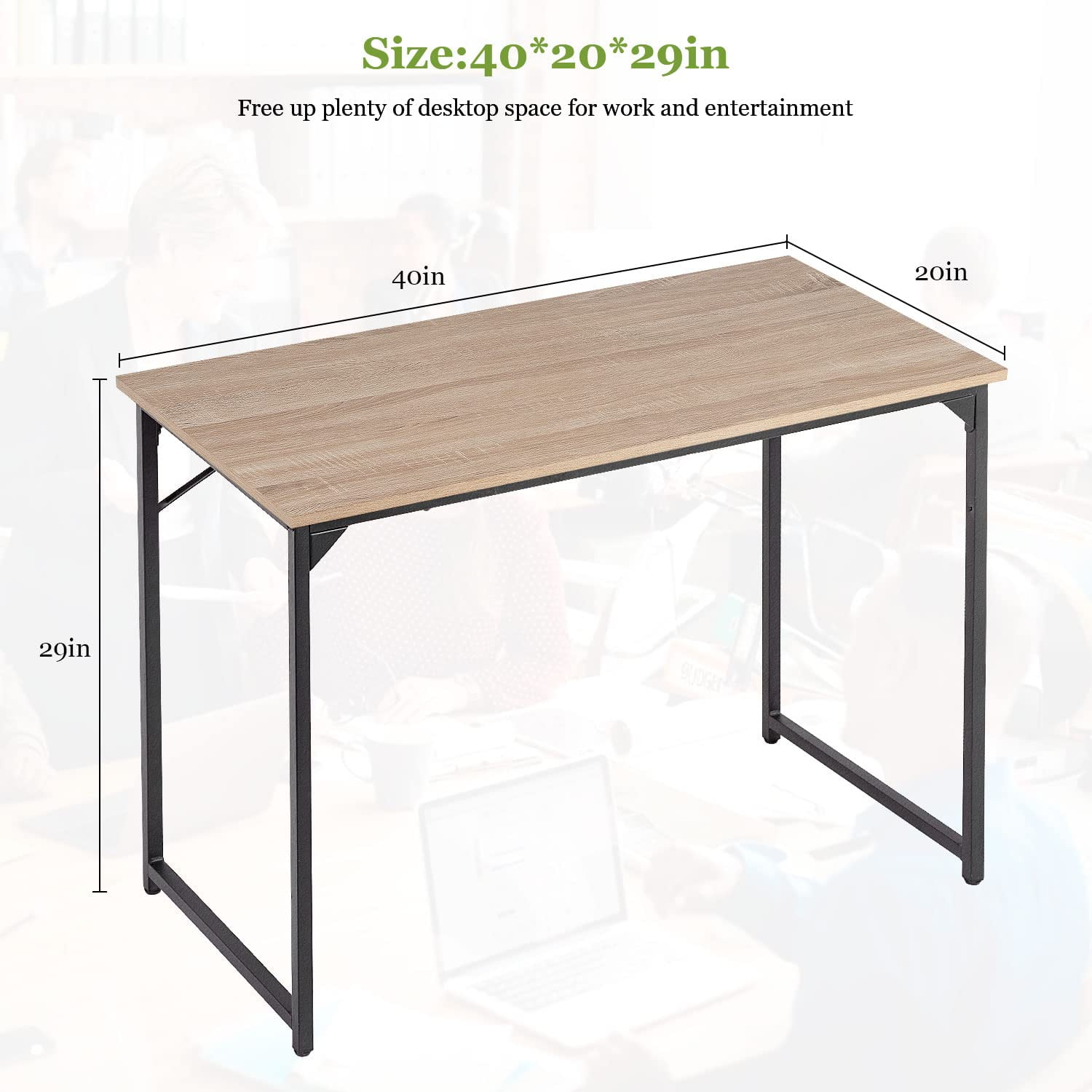 Computer Desk, 39'' Study Writing Table for Small Space, Save Space Office Desk with Metal Legs, Modern Steel Frame Wood PC Workstation for Home Office, Natural