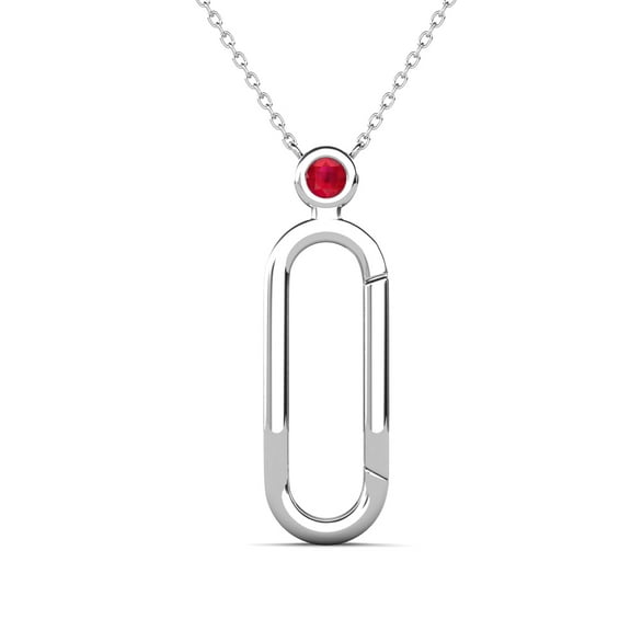 TriJewels Round Ruby Accent Paperclip Charm Holder Pendant Necklace in 10K White Gold