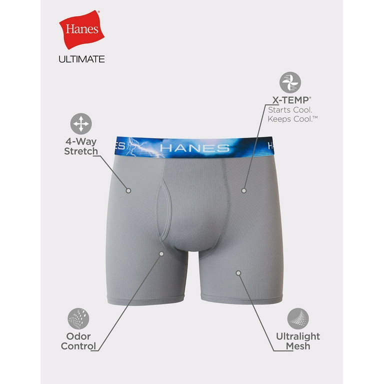 Hanes Sport Men’s Air Mesh Boxer Brief Underwear, X-Temp, Black/Grey/Blue,  4-Pack Assortment 1 S