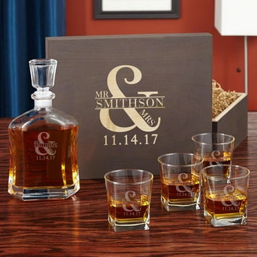 Love & Marriage Whiskey Decanter Set with Wooden Keepsake Box