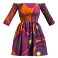 thumbnail image 3 of Bintarealwax African Dresses for Women Floral Off the Shoulder Mini Smocked Dress with Short Sleeve Party, 3 of 3