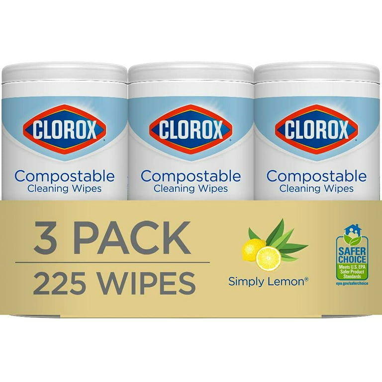 Clorox Compostable Cleaning Wipes, All Purpose Wipes, Simply Lemon