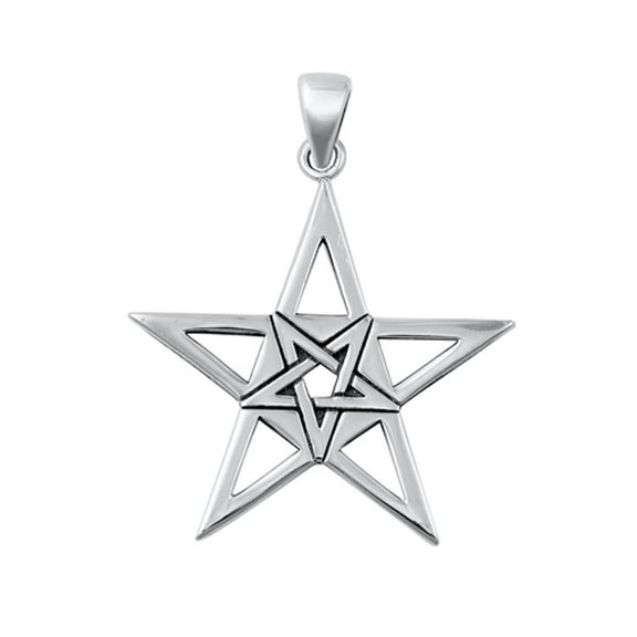 Sterling Silver High Polished Pentagram Pendant Oxidized Pentacle Charm .925 New Jewelry Female