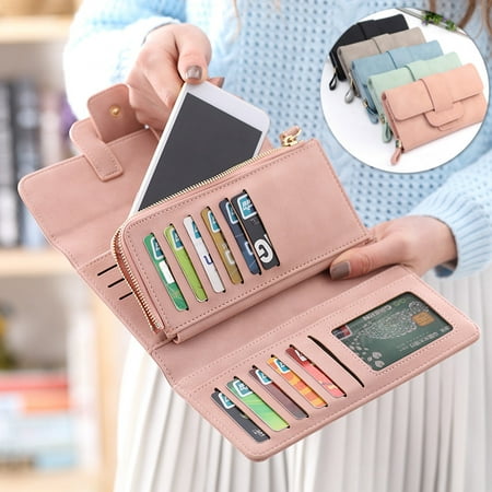 Fashion Soft Retro Leather Trifold Button Clutch Bag Card Holder Phone Women Wallet for under 5inch