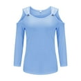 thumbnail image 4 of Tittly T Shirts for Women Tshirts Shirts Women's Tops V Neck 3/4 Sleeve Shirts Casual Blouses Cold Shoulder Tops Basic Tees Floral Print Tshirts Womens T Shirts Gym Clothes for Woman Blue XL, 4 of 5