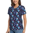 thumbnail image 2 of Vsdgher Skull Flower Blue Women Shirts V Neck Short Sleeve Tops T-Shirt Basic Tees, S to 3XLSmall, 2 of 5