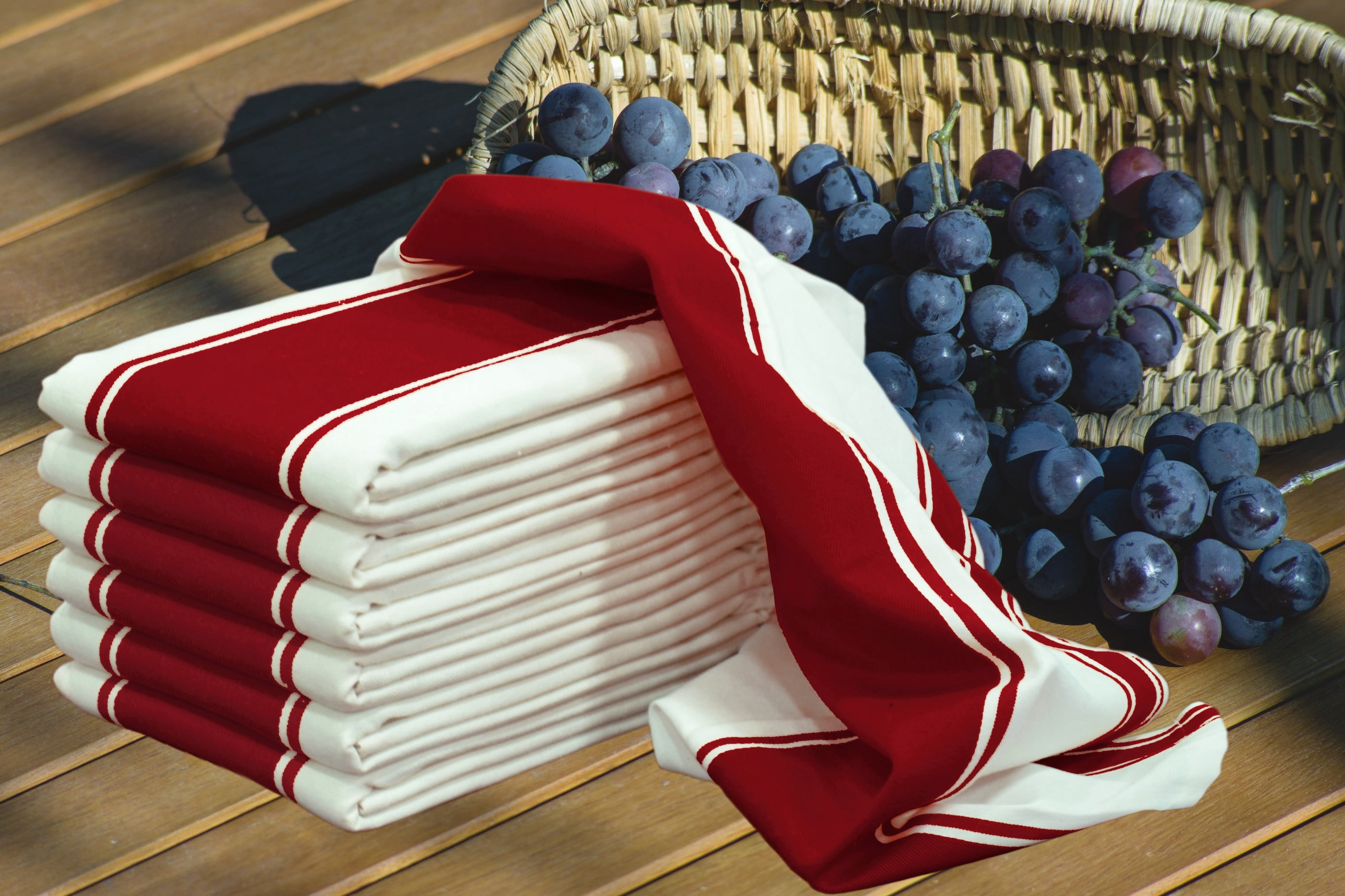 Native Fab Stripe Kitchen Dish Towel Set of 12 Cotton 18x28 Red White
