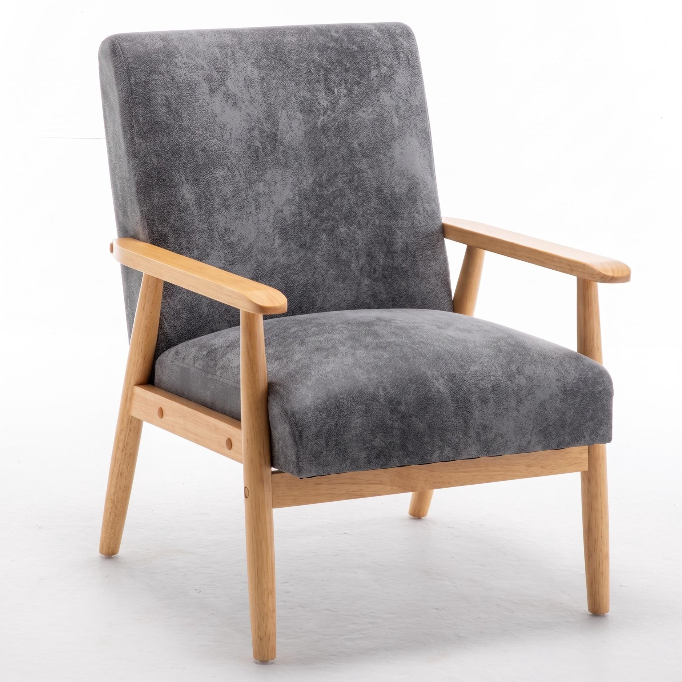 GDF Studio 25.38" Mid-Century Modern Armchair with Tapered Solid Wood Arms, Microfiber Upholstery, Gray