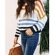 thumbnail image 3 of Suéter de cuello redondo para mujer, estilo europeo y moderno, con rayas y bloques de color, prenda de punto popular para otoño/invierno 2024, top acrílico para mujer., 3 of 3