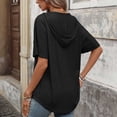 thumbnail image 5 of Lmnyox Womens Summer Hooded Shirt Fashion Solid Short Sleeve V Neck Blouses Casual Trendy Hoodies Tops for Women, 5 of 7