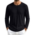 thumbnail image 3 of SeCaotees Contrast Trim Crew Neck Long Sleeve Tops for Men Soft Breathable Knit Fabric Loose Fit Daily Casual Pullover Shirts Black,L, 3 of 7