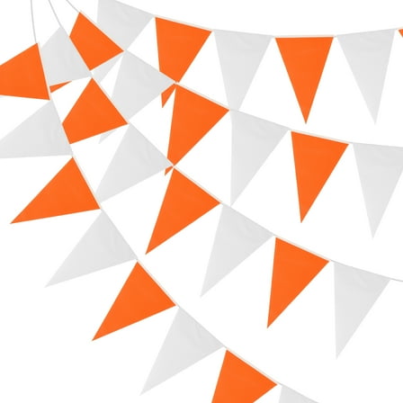 Uxcell 100ft Pennant Banners Flags String Hanging Triangle Bunting DIY Flags for Party Orange White 60 Pcs