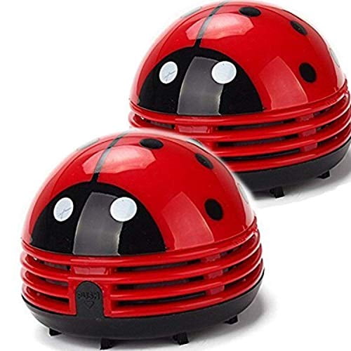 Aspiradora mini zswell con diseño de mariquita, ideal para escritorio, para polvo, teclado, inalámbrica, portátil, para esquinas, 2 unidades