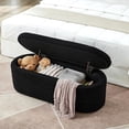 thumbnail image 6 of Modern Oval Ottoman with Storage, End of Bed Stool with Safety Hinge, Upholstered Teddy Fabric Cushioned Storage Bench, Toy Box for Living Room, Bedroom, Entryway (Black), 6 of 6