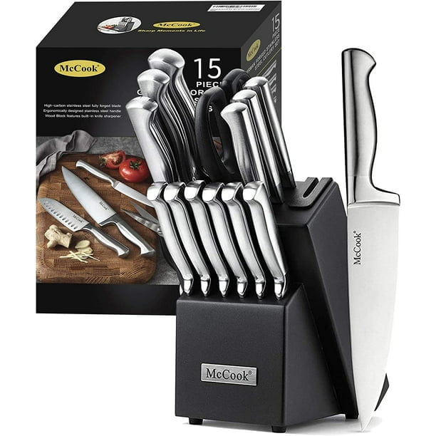 McCook MC21 Knife Sets,15 Pieces German Stainless Steel Knife Block Sets with Built-in Sharpener