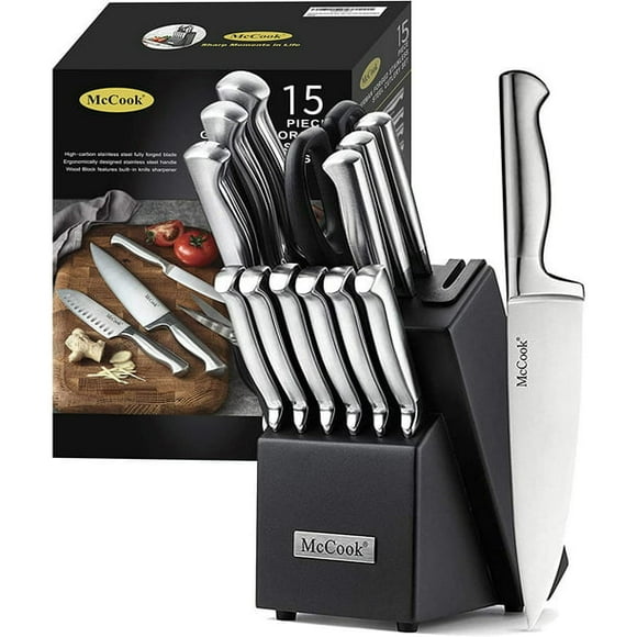 McCook MC21 Knife Sets,15 Pieces German Stainless Steel Knife Block Sets with Built-in Sharpener