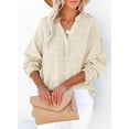thumbnail image 2 of Womens Casual Button V Neck Long Sleeve Shirts Oversized Solid Blouses Tops, 2 of 7