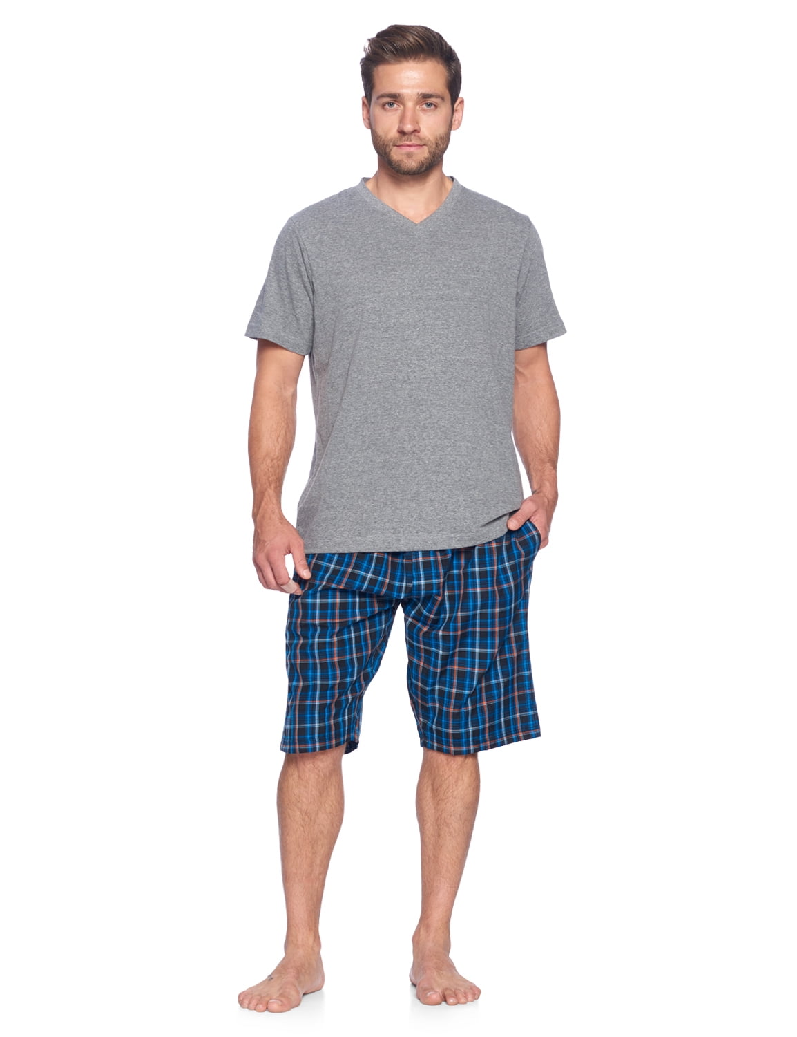 Ashford & Brooks Men's Woven Short Sleeve Jersey Top & Pajama Shorts ...