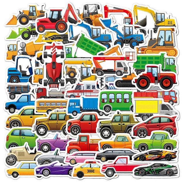 50 pegatinas para camiones infantiles, pegatinas de ingeniería para vehículos, para decorar equipaje, cuadernos y tazas, impermeables, para niños.