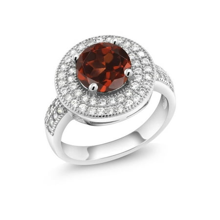 Red Garnet Ring - 2.76 Ct Round Red Garnet 925 Sterling Silver Ring (Center Garnet 8mm)