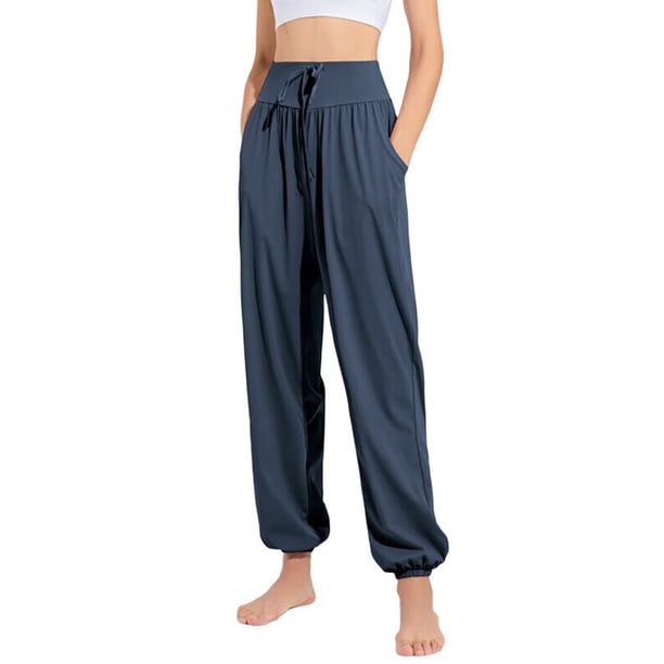 Pantalones de Yoga Casuales, Cómodos y de Pierna para Mujer Azul Oscuro XL