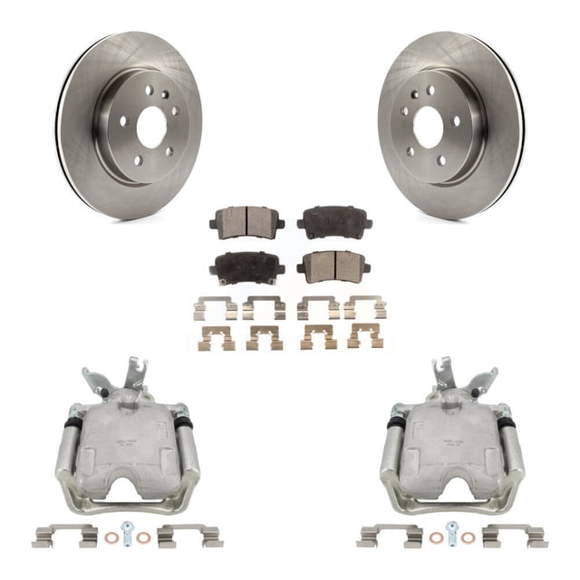 Transit Auto Rear Disc Brake Caliper Rotors and Semi-Metallic Pads Kit for Car 2014-2015 Chevrolet Malibu 2.0L with Turbocharged with 17" Factory Wheels KC8-100441P