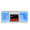 thumbnail image 4 of TV Stand with Fireplace for 62 Inch TV, Modern Electric Fireplace TV Cabinet, Media Entertainment Center Television Console Table with 16 Color, Remote and Adjustable Glass Storage Shelves, White, 4 of 12