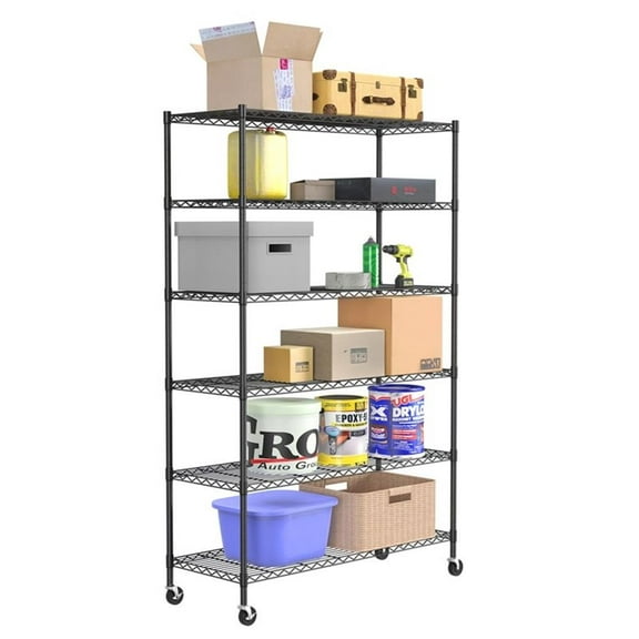 Furniture of America Stada 6-Tier Metal Shelf with Mounted Wheels in Black