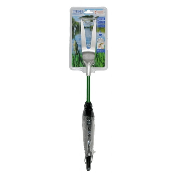 Fish BBQ Grill Fork with Bottle Opener - 18" Stainless Steel Grilling Tool