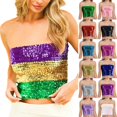 thumbnail image 2 of Vest Tops for Women Gsakboxl Women's Stretchy Smocked Sparkling Sequin Tube Top Fashion Mardi Gras Holiday Party Clubwear Sleeveless Tank Top Blue A, 2 of 4